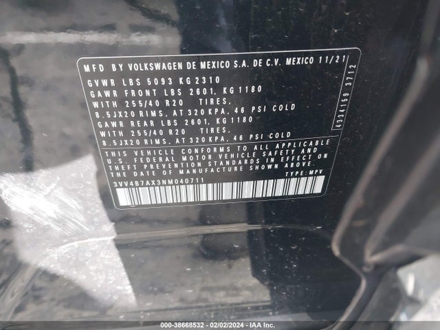 3VV4B7AX3NM040711 Volkswagen Tiguan 2.0t Sel R-line