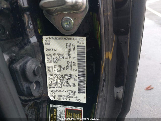 Nissan FRONTIER S 2016 1N6BD0CT6GN777036 Image 9
