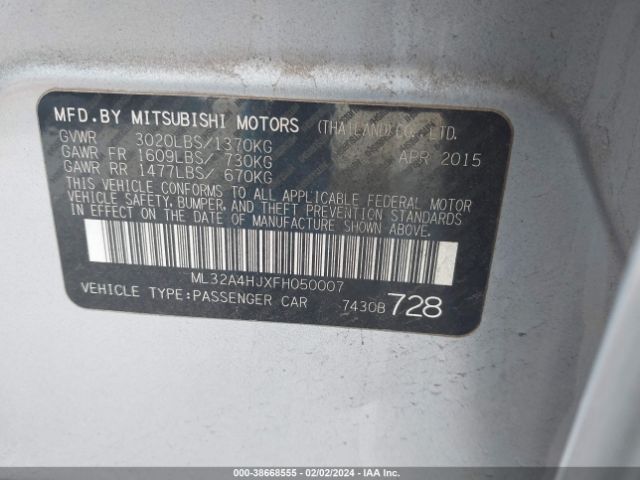 ML32A4HJXFH050007 Mitsubishi Mirage Es/rf