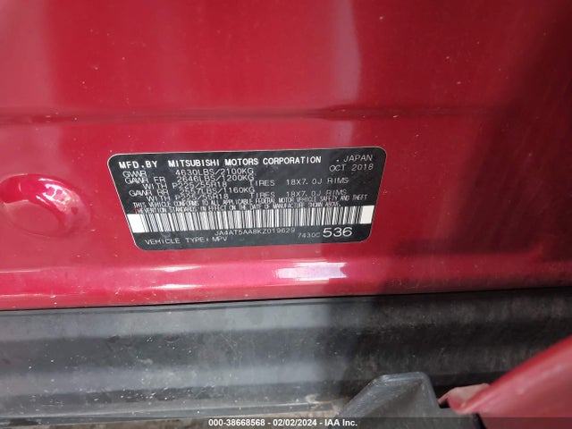 Mitsubishi Eclipse Cross Sel 2019 JA4AT5AA8KZ019629 Image 9