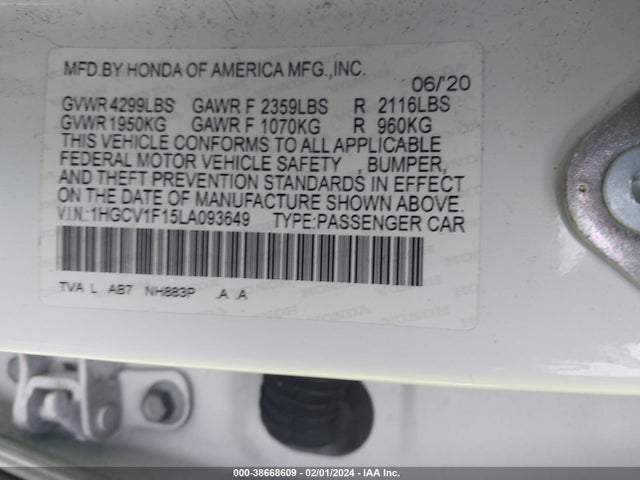 Honda ACCORD LX 2020 1HGCV1F15LA093649 Image 9