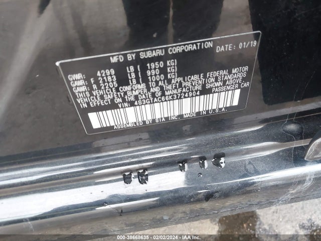 2019 SUBARU IMPREZA 2.0I PREMIUM VIN: 4S3GTAC66K3724904