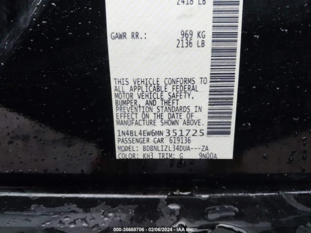 1N4BL4EW6MN351725 Nissan Altima Sl Intelligent Awd