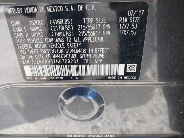 Honda HR-V LX 2017 3CZRU6H37HG709281 Image 9