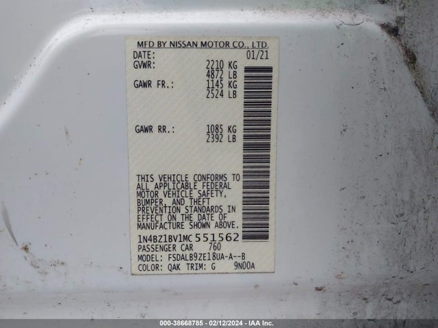 Nissan Leaf S Plus 62 Kwh 2021 1N4BZ1BV1MC551562 Image 9
