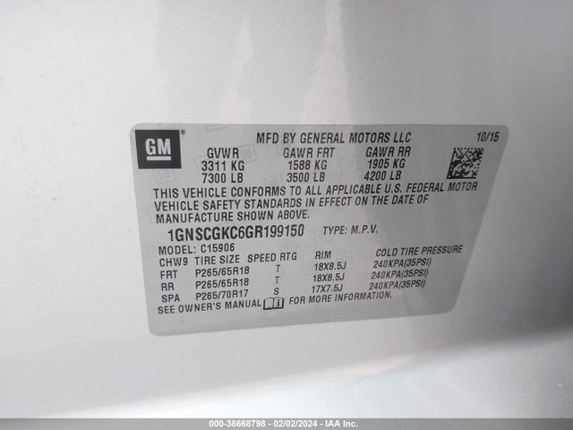 Chevrolet Suburban Ls 2016 1GNSCGKC6GR199150 Image 9