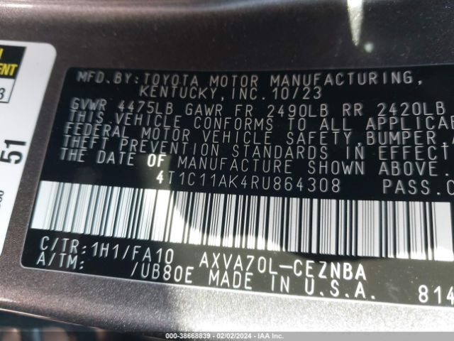 2024 TOYOTA CAMRY 4T1C11AK4RU864308 Photo 8