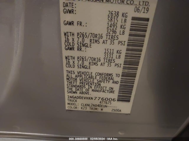 Nissan Frontier Sv 2019 1N6AD0EVXKN776006 Image 9