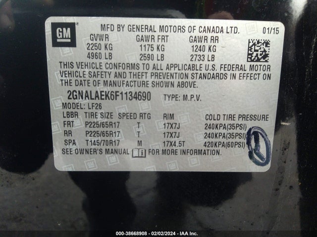 Chevrolet EQUINOX LS 2015 2GNALAEK6F1134690 Image 9