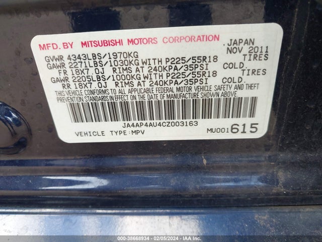 Aukcja sprzedaży 2012 Mitsubishi Outlander Sport Se, vin: JA4AP4AU4CZ003163, numer aukcji: 38668934