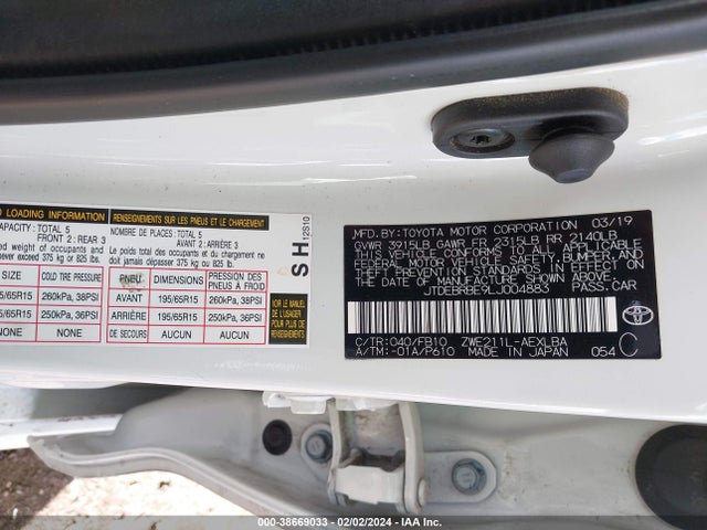 Toyota Corolla Hybrid Le 2020 JTDEBRBE9LJ004883 Image 9