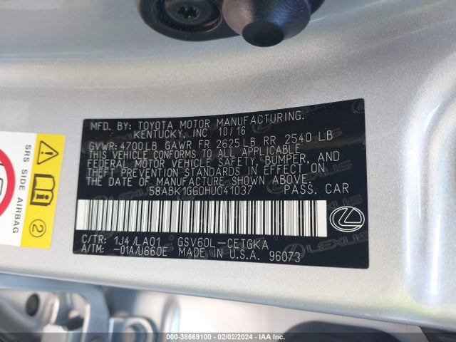 58ABK1GG0HU041037 Lexus ES 350
