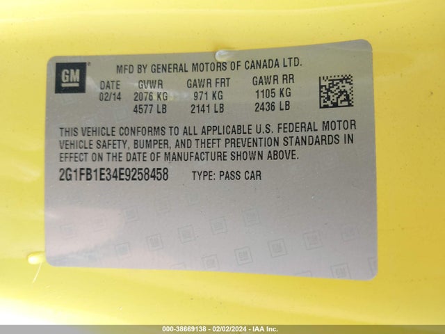 Chevrolet Camaro 1lt 2014 2G1FB1E34E9258458 Image 9