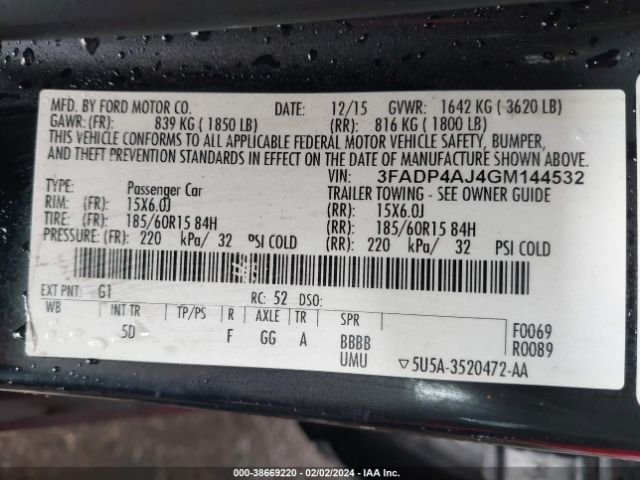 3FADP4AJ4GM144532 Ford FIESTA S