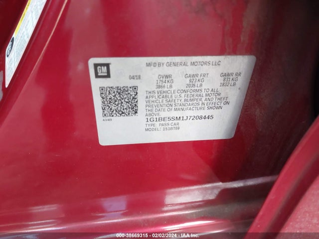 Chevrolet Cruze Lt Auto 2018 1G1BE5SM1J7208445 Image 9