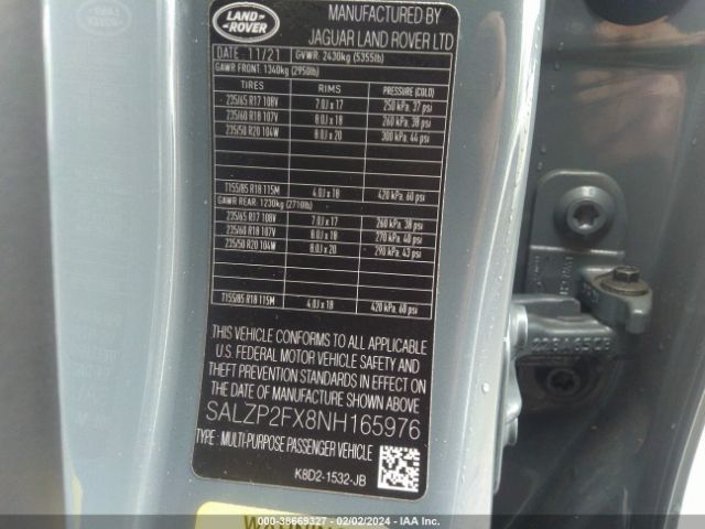 SALZP2FX8NH165976 Land Rover Range Rover Evoque Se