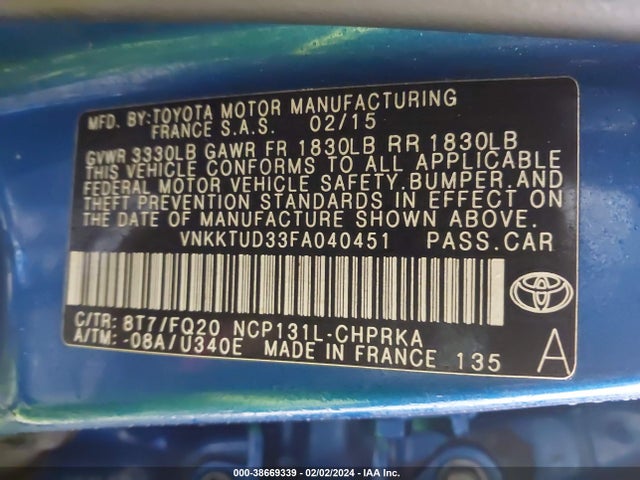 Toyota YARIS L 2015 VNKKTUD33FA040451 Image 9
