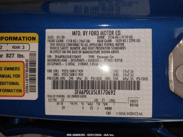 Ford Fusion Hybrid Se 2020 3FA6P0LU5LR170692 Image 9