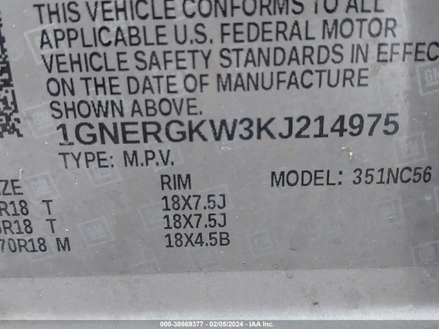 Chevrolet Traverse 1lt 2019 1GNERGKW3KJ214975 Image 9