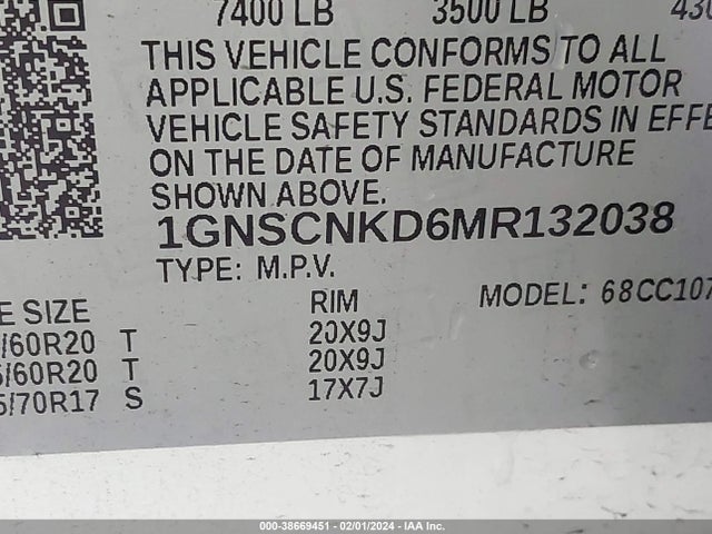 Chevrolet Tahoe 2wd Lt 2021 1GNSCNKD6MR132038 Image 9