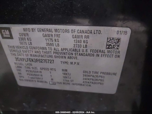 Chevrolet EQUINOX 1LT 2015 2GNFLFEK3F6276727 Image 9