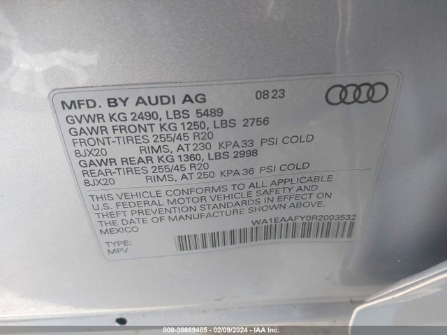 WA1EAAFY0R2003532 Audi Q5 Premium Plus 45 Tfsi S Line Quattro