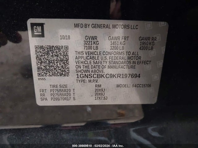 Chevrolet Tahoe Lt 2019 1GNSCBKC9KR197694 Image 9