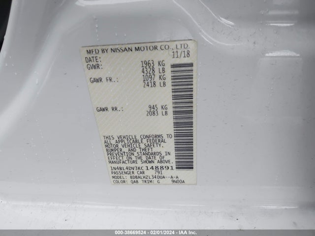 Nissan Altima 2.5 Sv 2019 1N4BL4DV3KC148891 Image 9