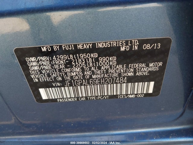 JF1GPAL69EH207484 Subaru Impreza 2.0i Sport Premium