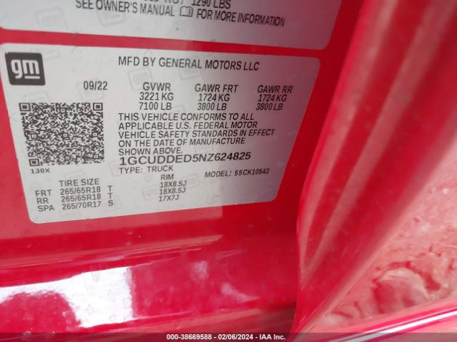 1GCUDDED5NZ624825 Chevrolet Silverado 1500 4wd  Standard Bed Lt