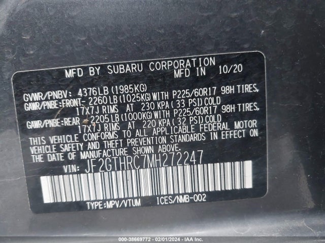 JF2GTHRC7MH272247 Subaru na