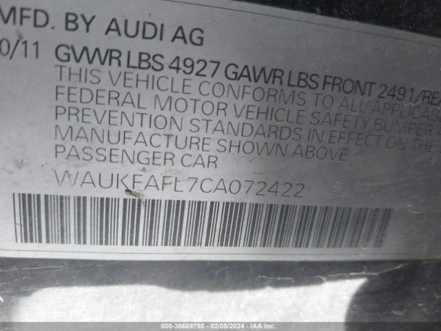 2012 AUDI A4 WAUKFAFL7CA072422 Photo 8
