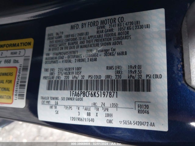 Ford Mustang Gt Premium 2019 1FA6P8CF6K5197871 Image 9