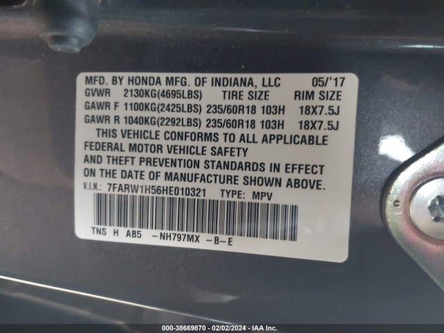 Honda CR-V EX 2017 7FARW1H56HE010321 Image 9