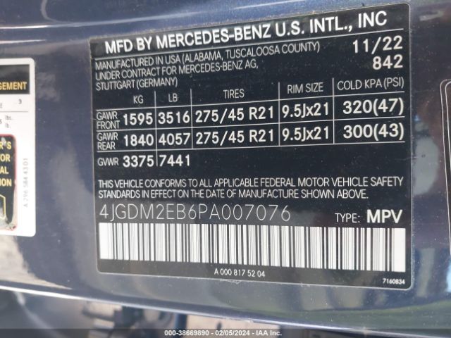 4JGDM2EB6PA007076 Mercedes-Benz Eqs 450 Suv 4matic