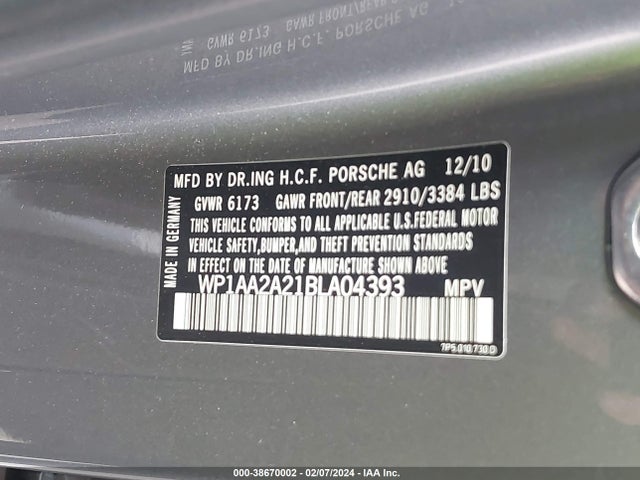 2011 PORSCHE CAYENNE WP1AA2A21BLA04393 Photo 8