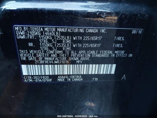2T3BFREV4JW831014 Toyota RAV4 LE