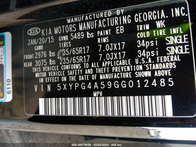 KIA Sorento 3.3l Lx 2016 5XYPG4A59GG012485 Image 9
