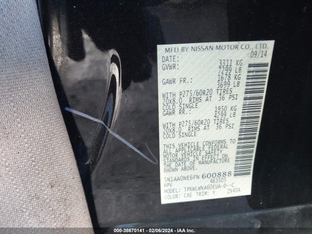 Nissan Armada Platinum 2015 5N1AA0NE6FN600888 Image 9