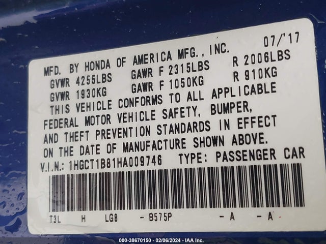 Honda Accord Ex-l 2017 1HGCT1B81HA009746 Image 9