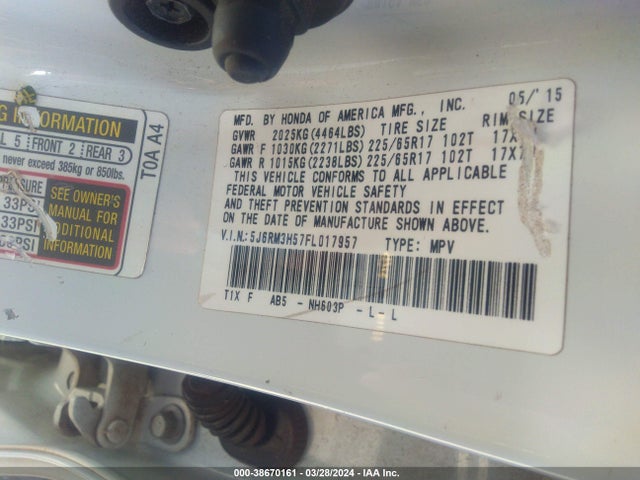 Honda CR-V EX 2015 5J6RM3H57FL017957 Image 9