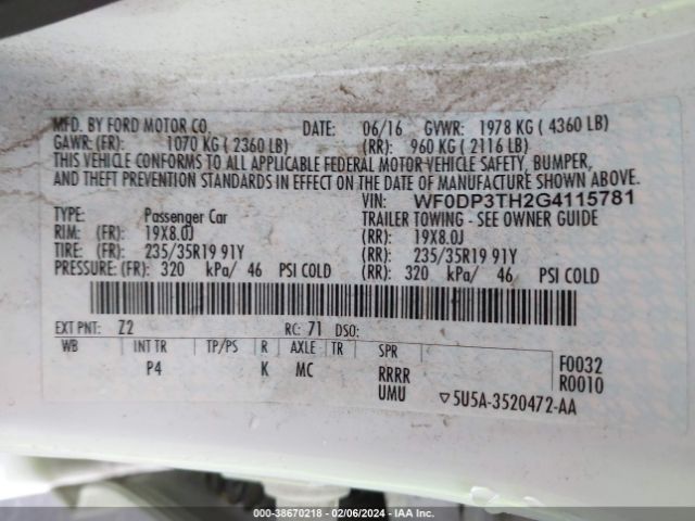 WF0DP3TH2G4115781 Ford FOCUS RS