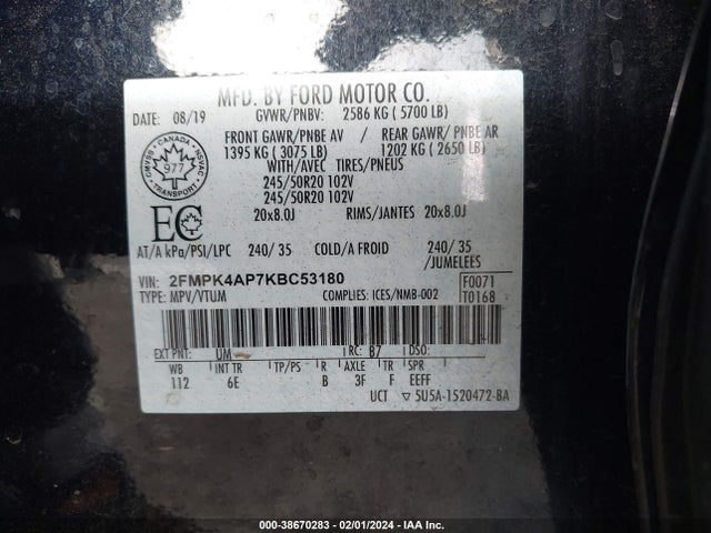Ford EDGE ST 2019 2FMPK4AP7KBC53180 Image 9