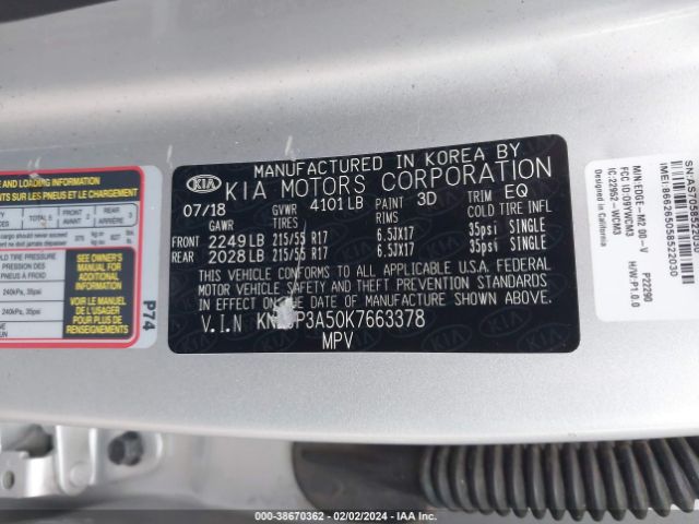 KNDJP3A50K7663378 KIA SOUL +