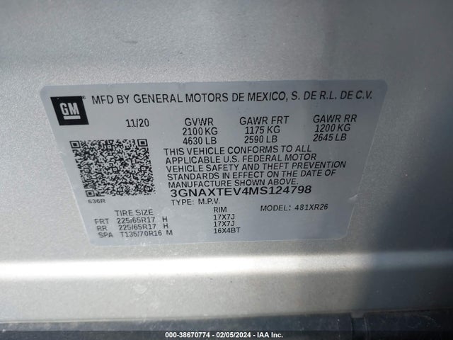 Chevrolet Equinox Awd 2fl 2021 3GNAXTEV4MS124798 Image 9