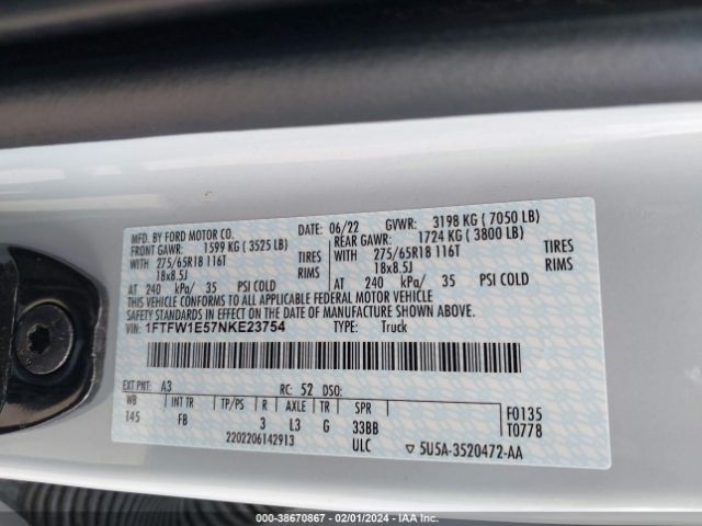 1FTFW1E57NKE23754 Ford F-150 Xlt