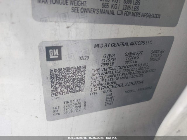 GMC Sierra 1500 4wd  Standard Box Elevation 2020 1GTR9CED6LZ253754 Image 9