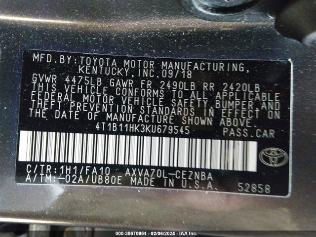 Toyota CAMRY LE 2019 4T1B11HK3KU679545 Image 9