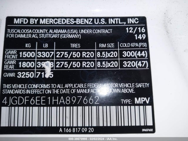 4JGDF6EE1HA897662 Mercedes-Benz Gls 450 4matic
