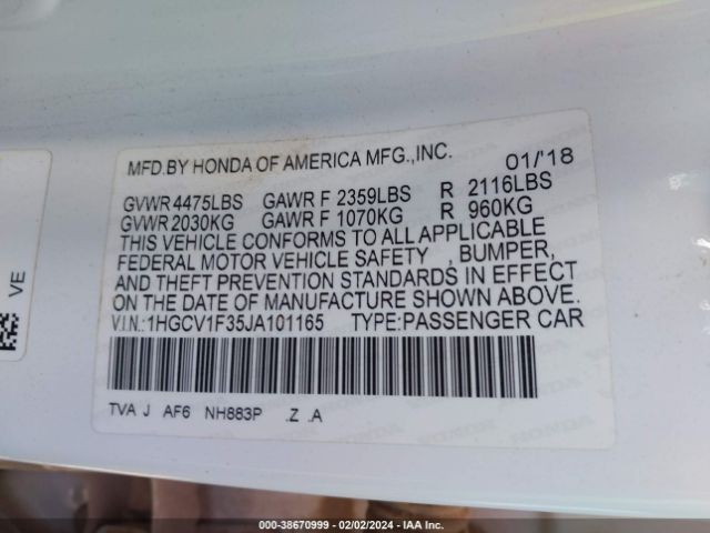 1HGCV1F35JA101165 Honda Accord Sport